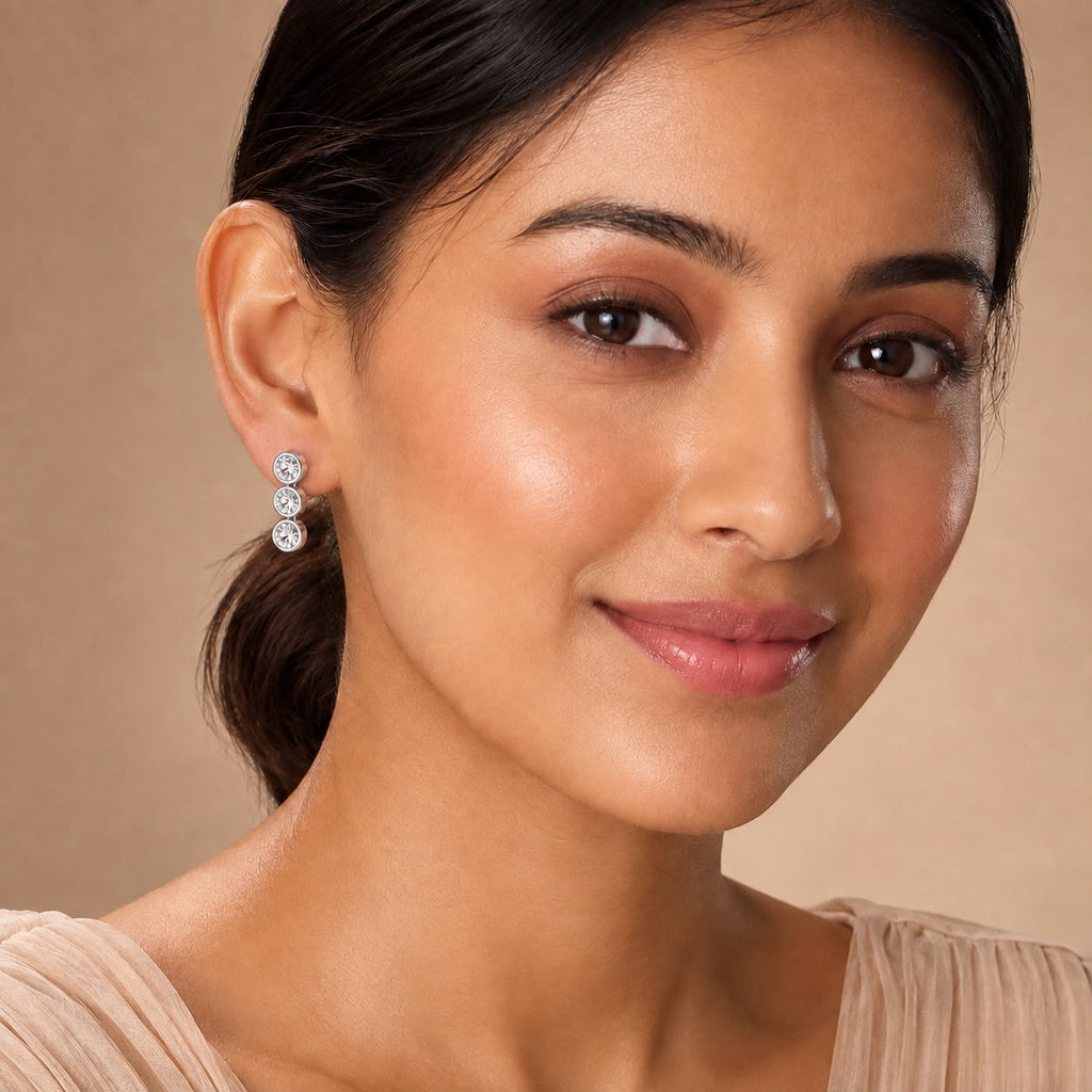 Triple Crystal Bezel Drop Earrings