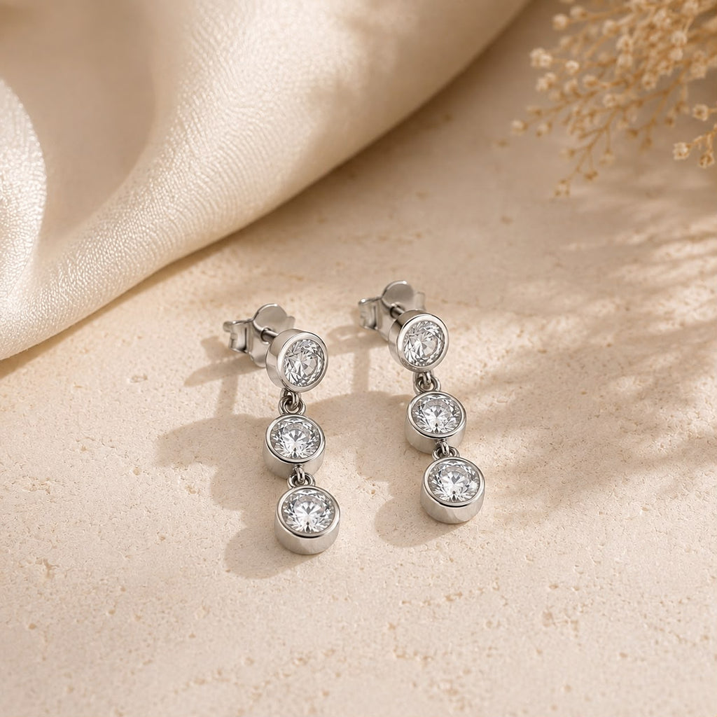 Triple Crystal Bezel Drop Earrings