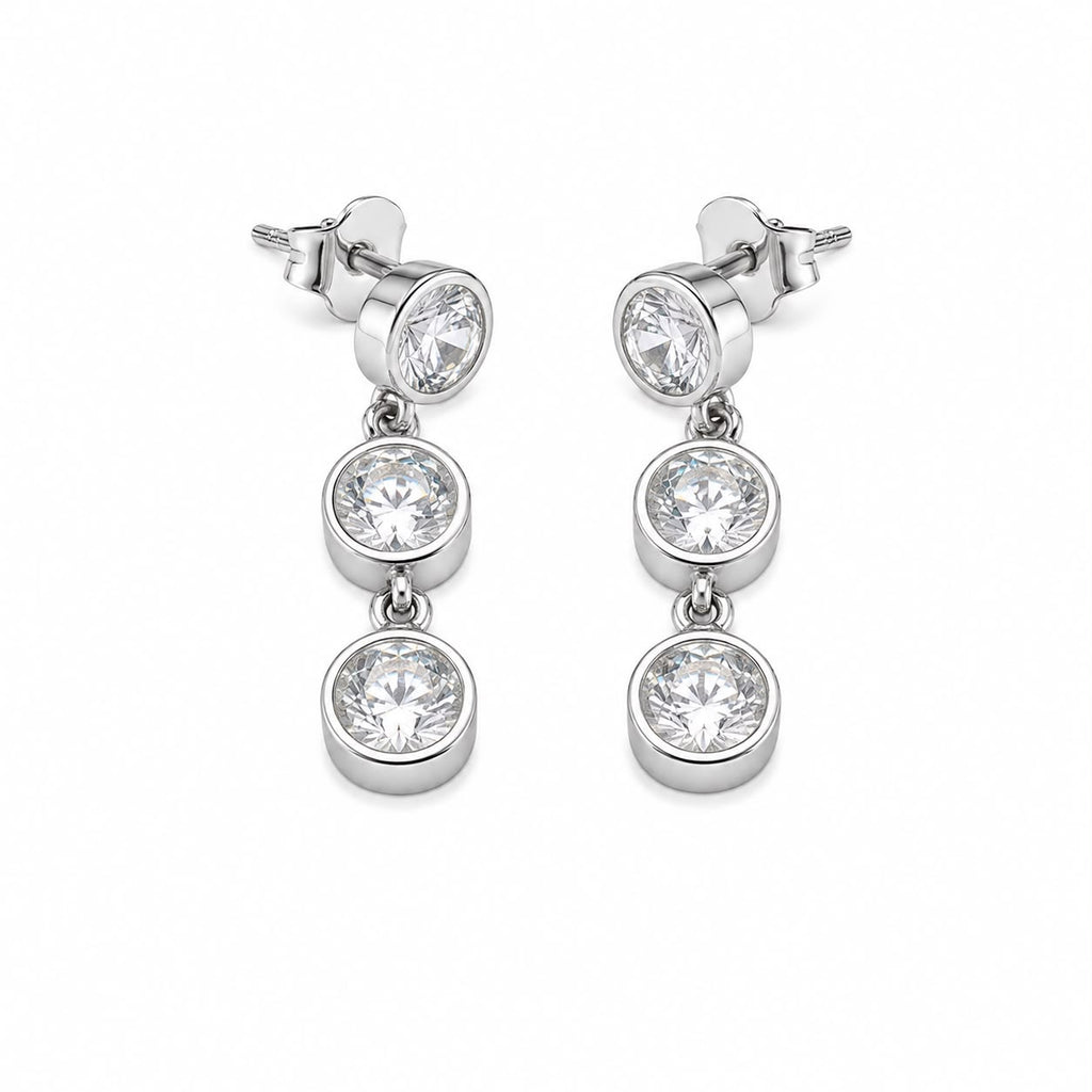 Triple Crystal Bezel Drop Earrings