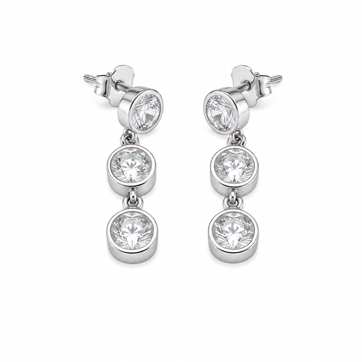 Triple Crystal Bezel Drop Earrings
