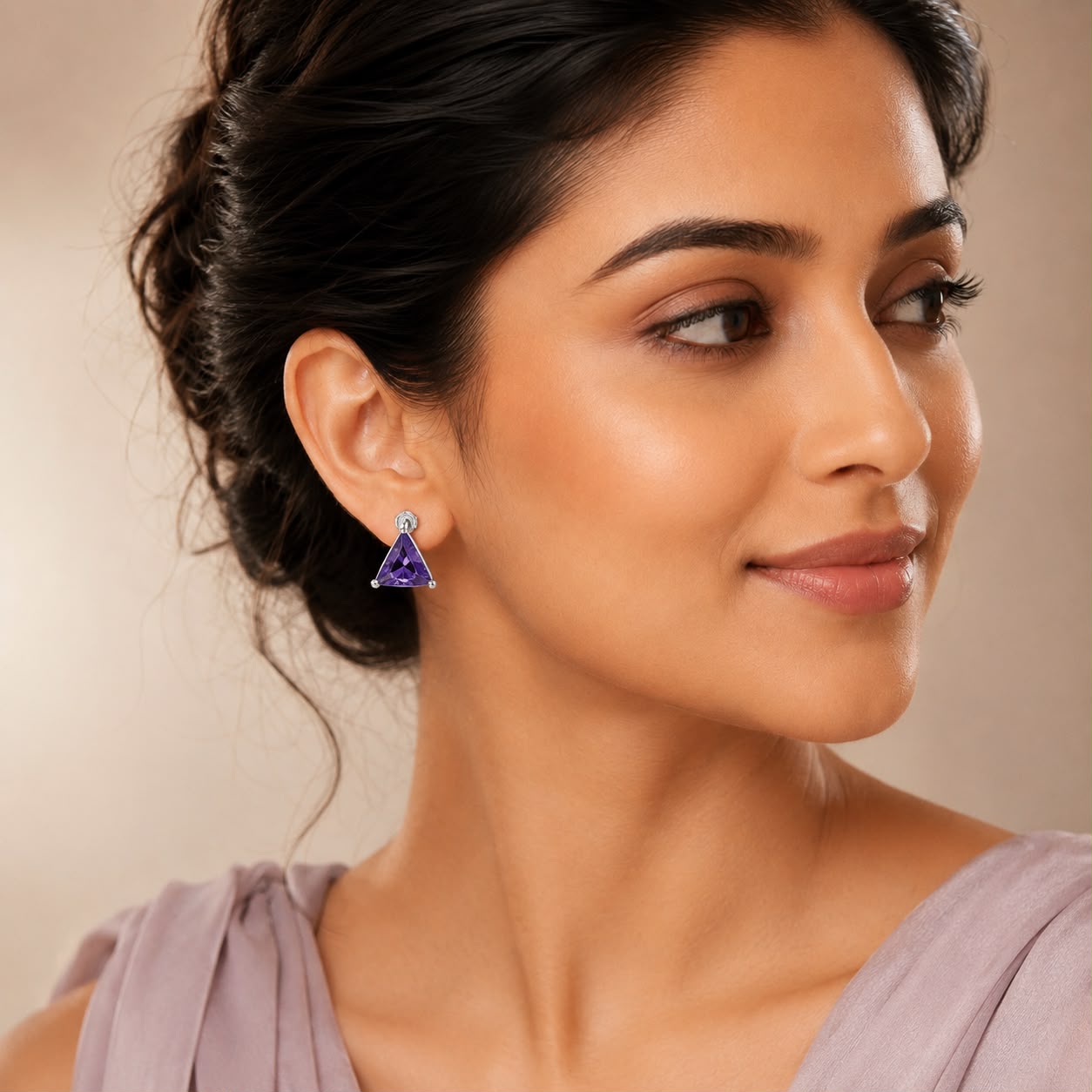 Purple Triangle Stud Earrings
