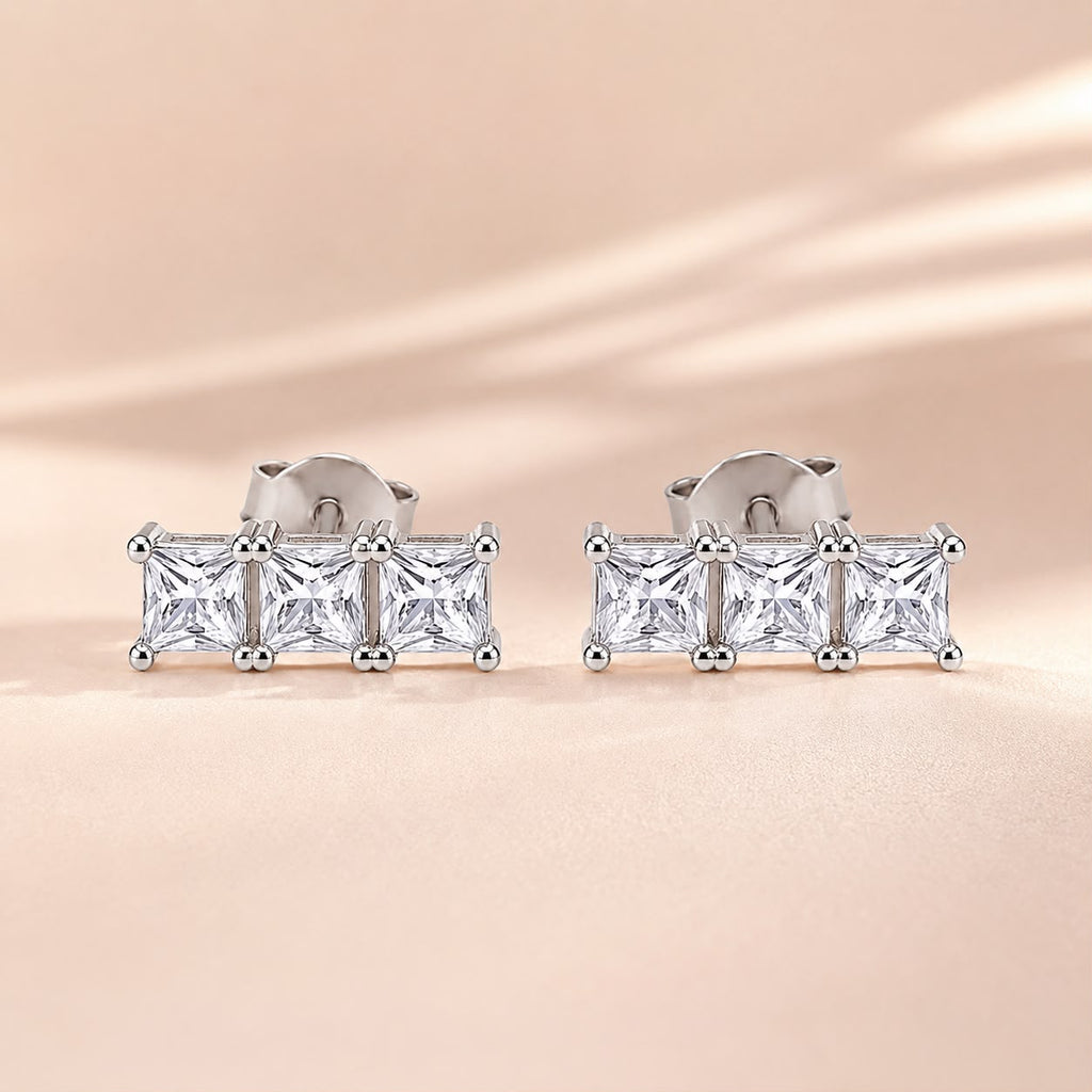 Triple Square Crystal Stud Earrings
