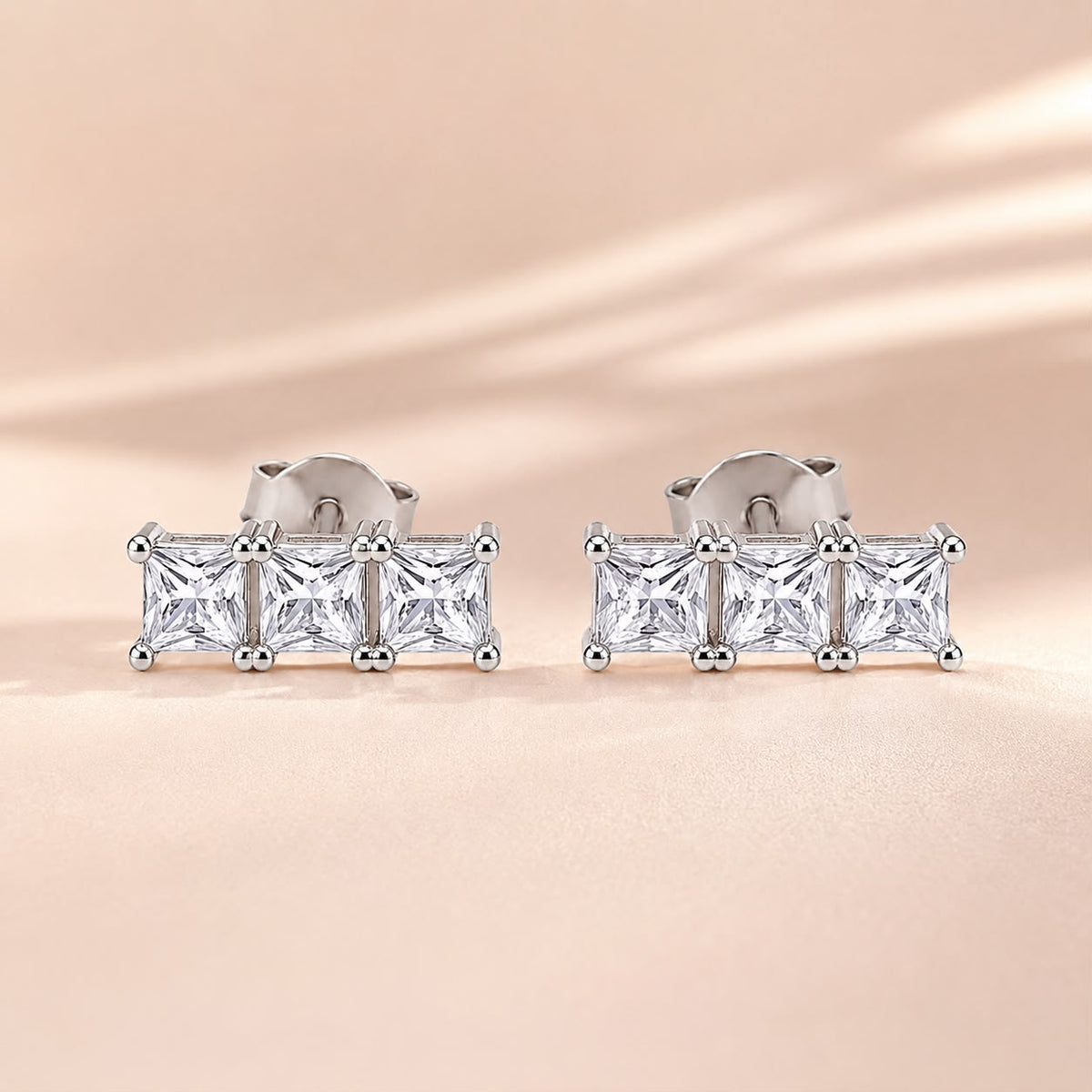 Triple Square Crystal Stud Earrings
