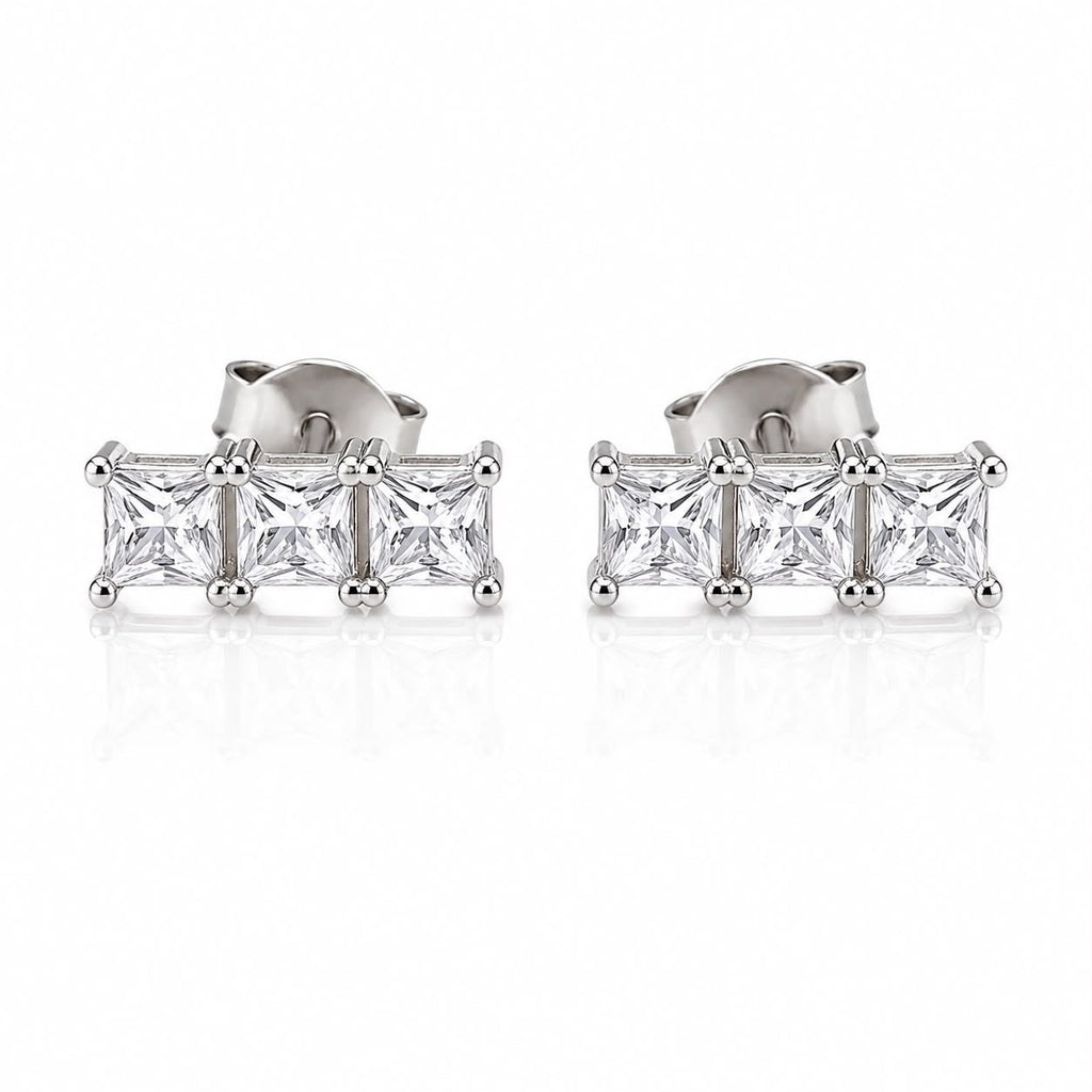 Triple Square Crystal Stud Earrings