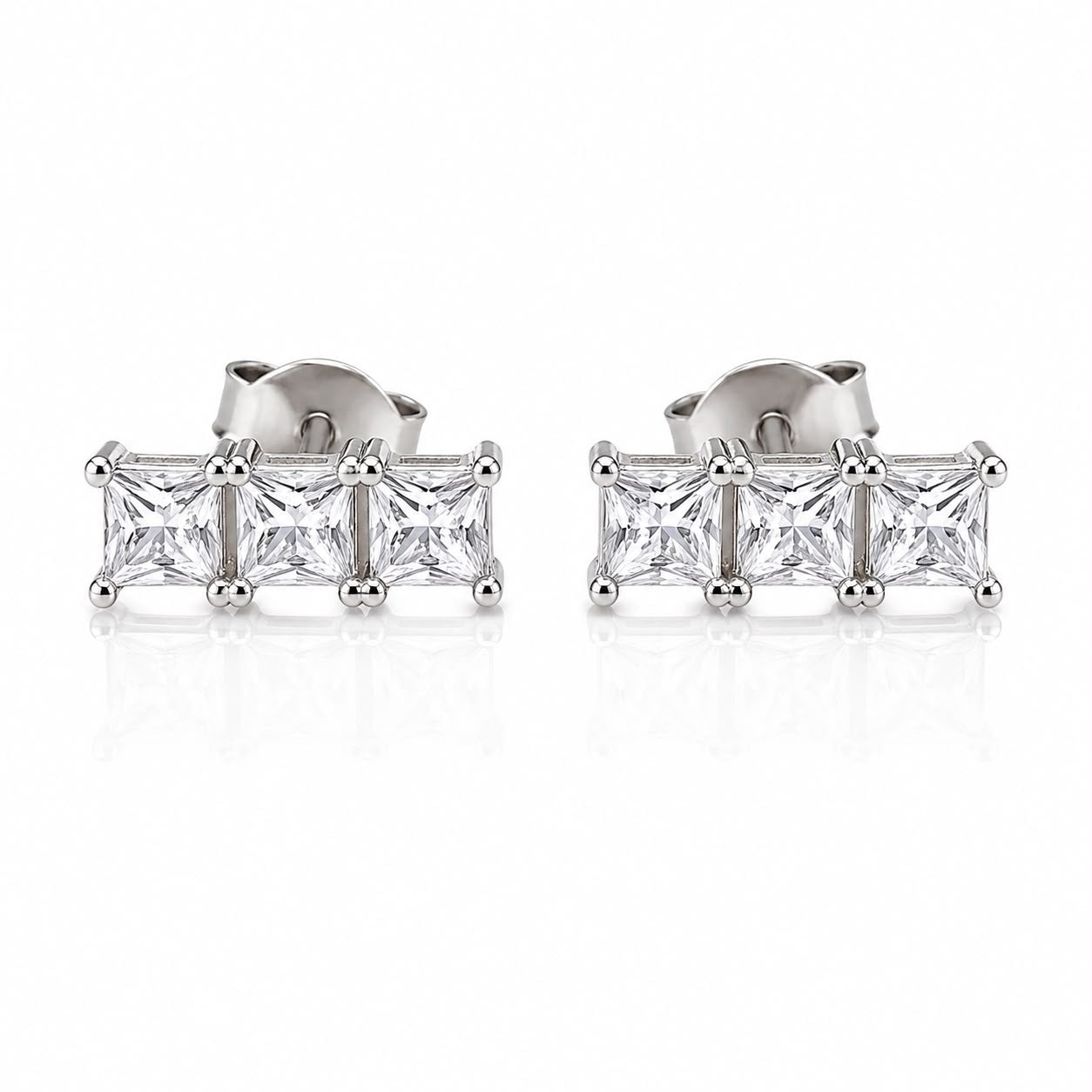 Triple Square Crystal Stud Earrings