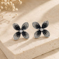 Black Floral Crystal Stud Earrings