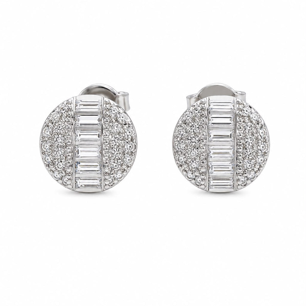 Round Baguette Crystal Stud Earrings