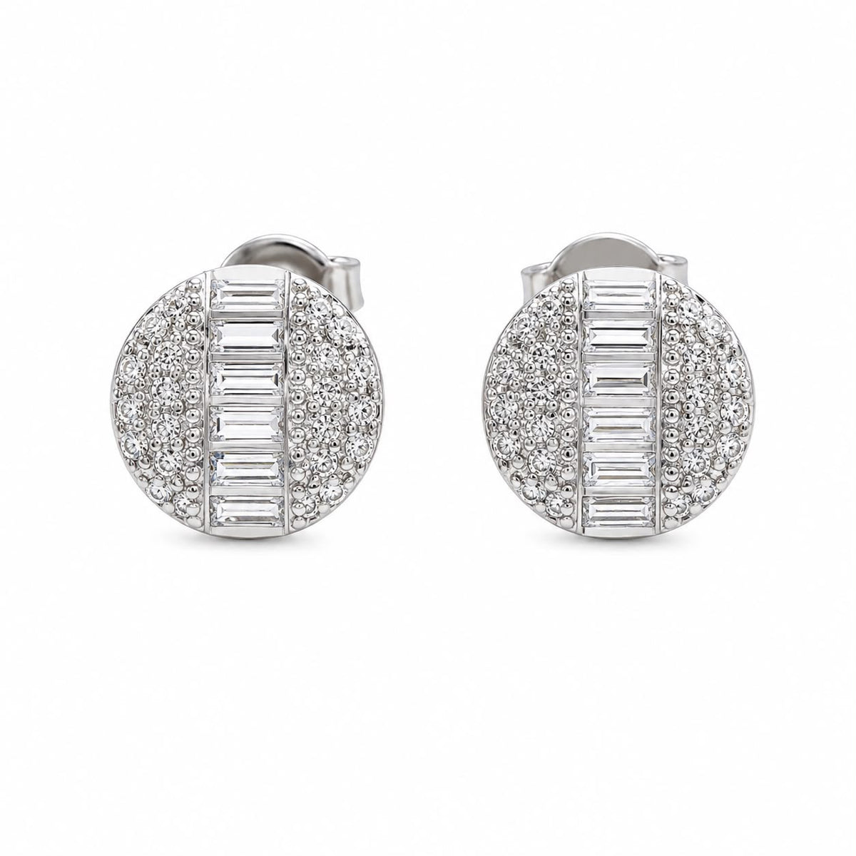 Round Baguette Crystal Stud Earrings