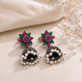 Pink Green Floral Pearl Jhumka Earrings