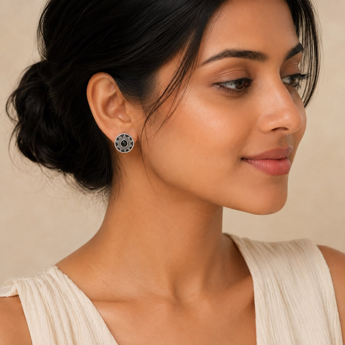 Black Sunburst Stud Earrings