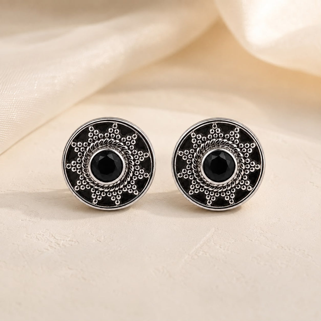 Black Sunburst Stud Earrings