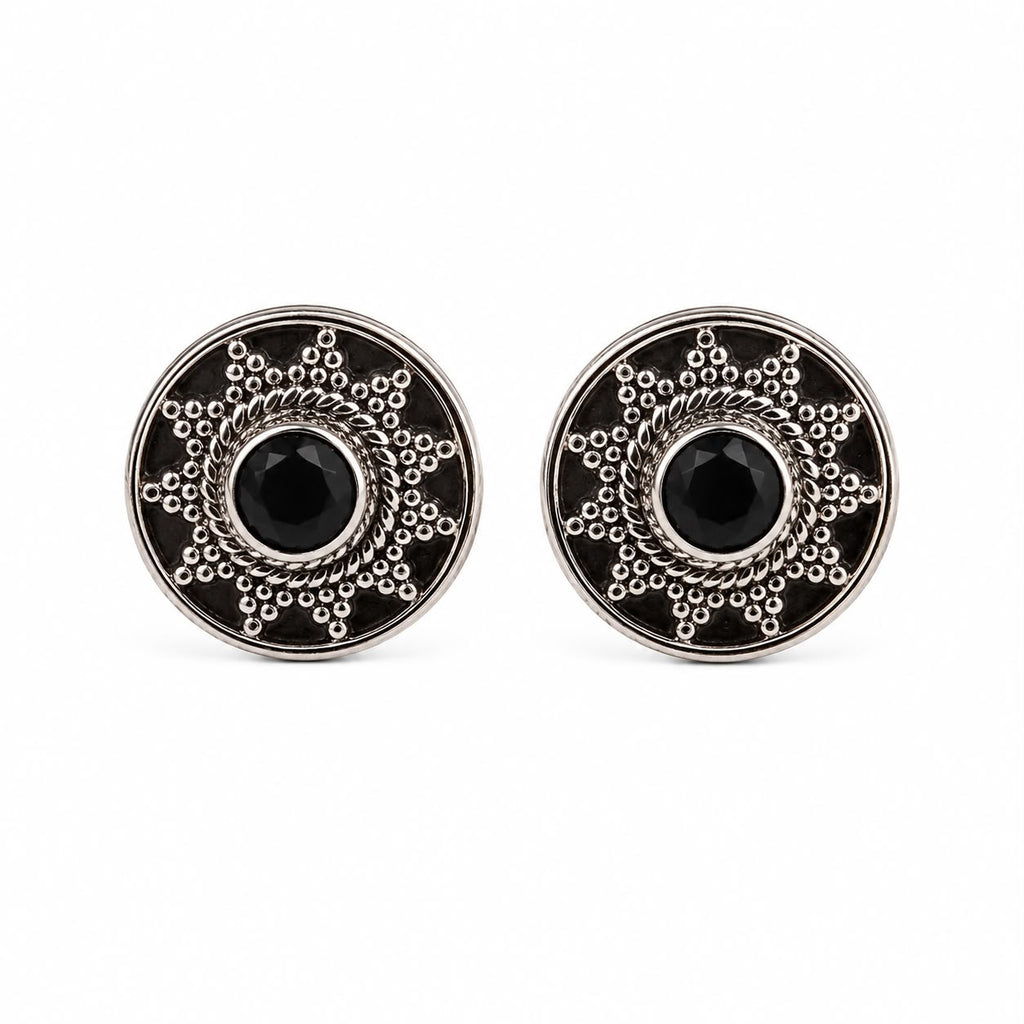 Black Sunburst Stud Earrings