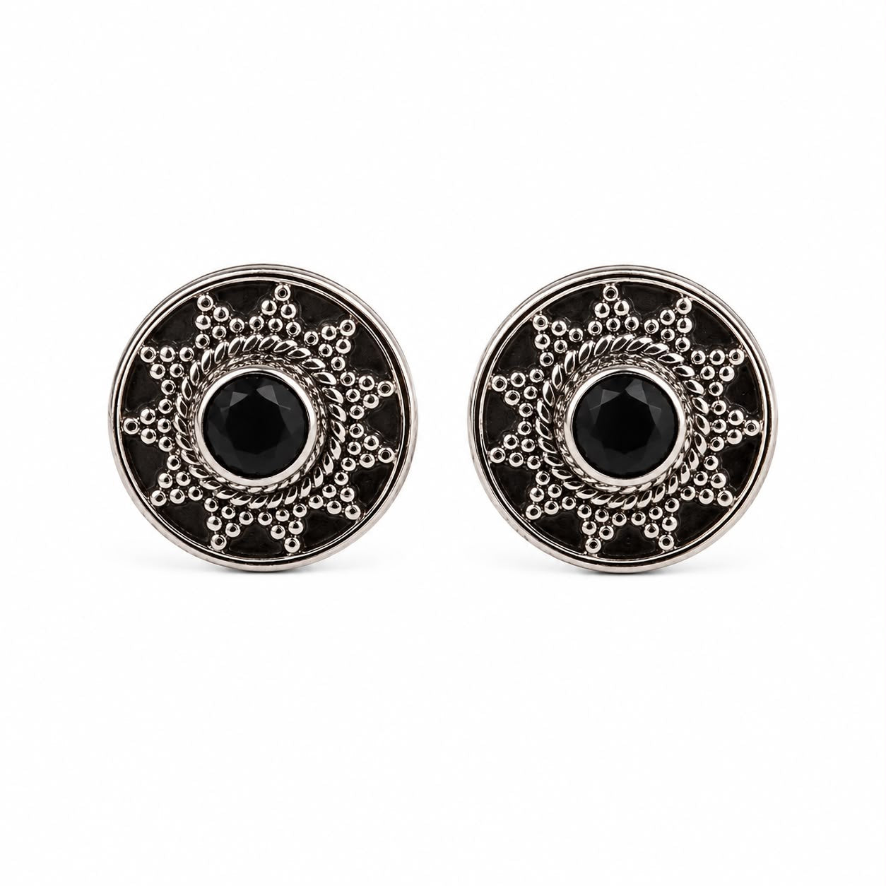 Black Sunburst Stud Earrings