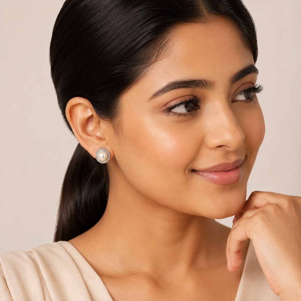 Pearl Beaded Halo Stud Earrings