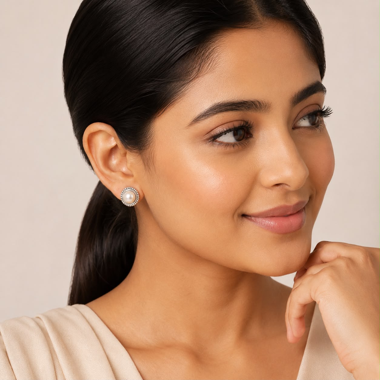Pearl Beaded Halo Stud Earrings