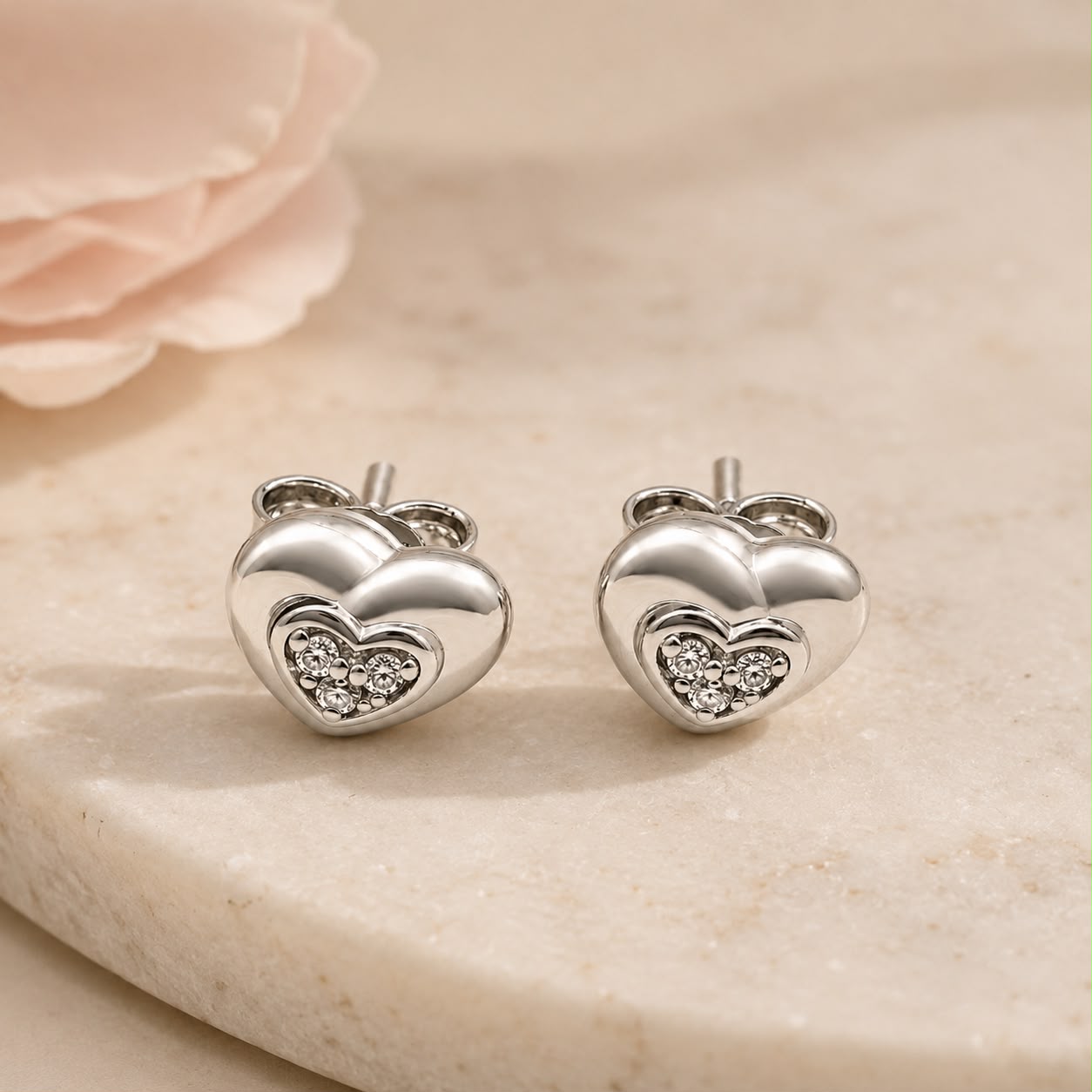 Crystal Heart Stud Earrings