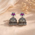 Pink Crystal Antique Jhumka Earrings