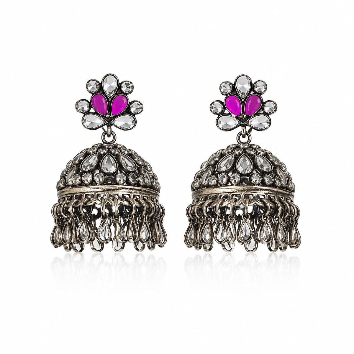 Pink Crystal Antique Jhumka Earrings