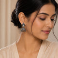 Crystal Leaf Black Bead Jhumka Earrings