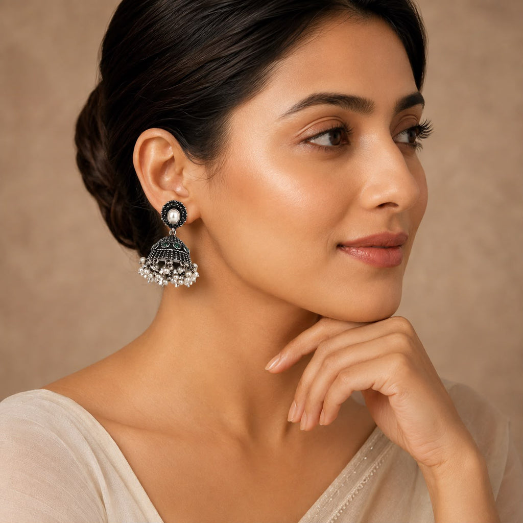 Green Pearl Antique Jhumka Earrings