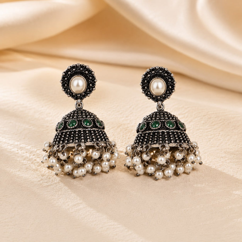 Green Pearl Antique Jhumka Earrings