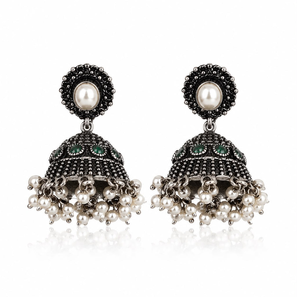Green Pearl Antique Jhumka Earrings