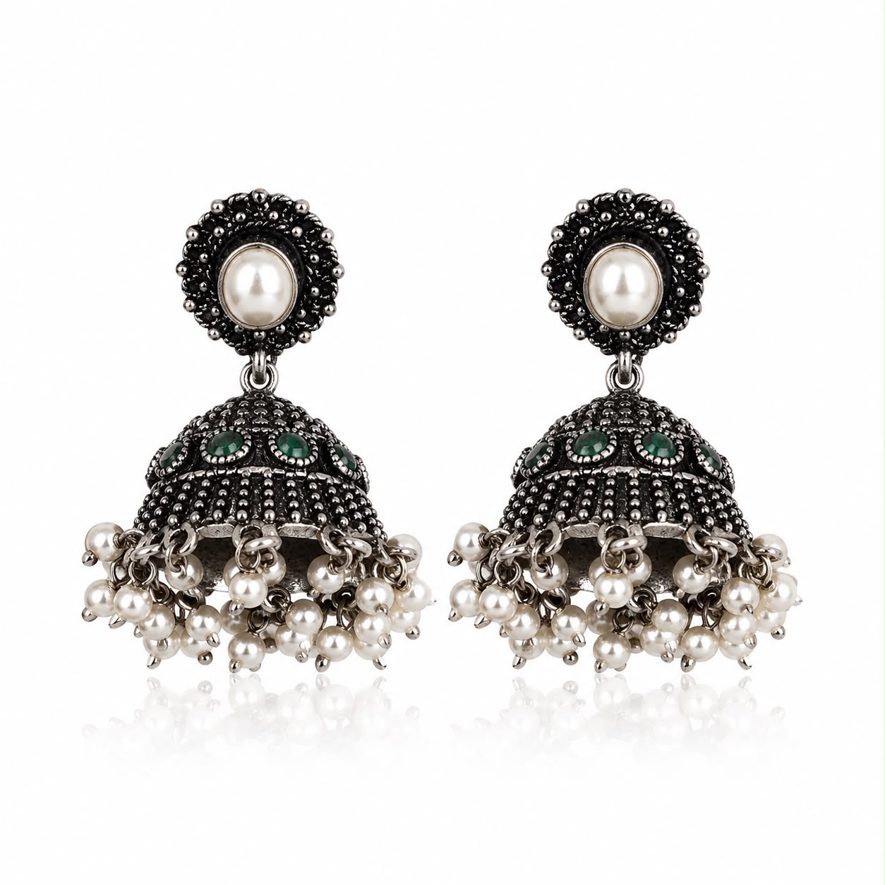 Green Pearl Antique Jhumka Earrings