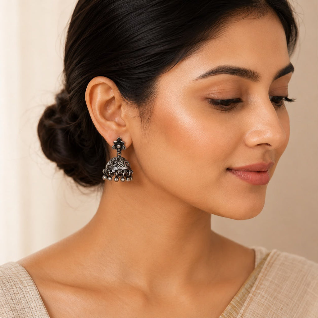 Antique Floral Bell Jhumka Earrings
