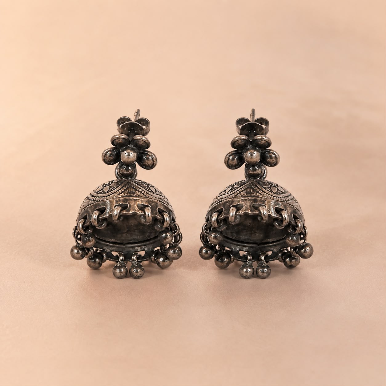 Antique Floral Bell Jhumka Earrings