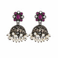 Pink Pearl Floral Jhumka Earrings
