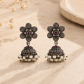 Antique Pink Floral Pearl Jhumka Earrings