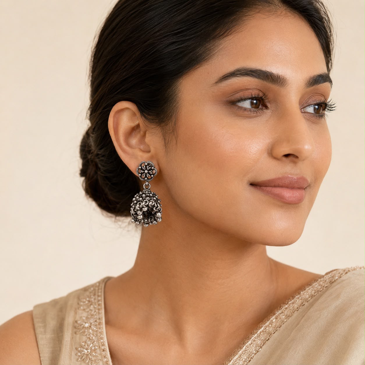 Antique Floral Beaded Jhumka Earrings