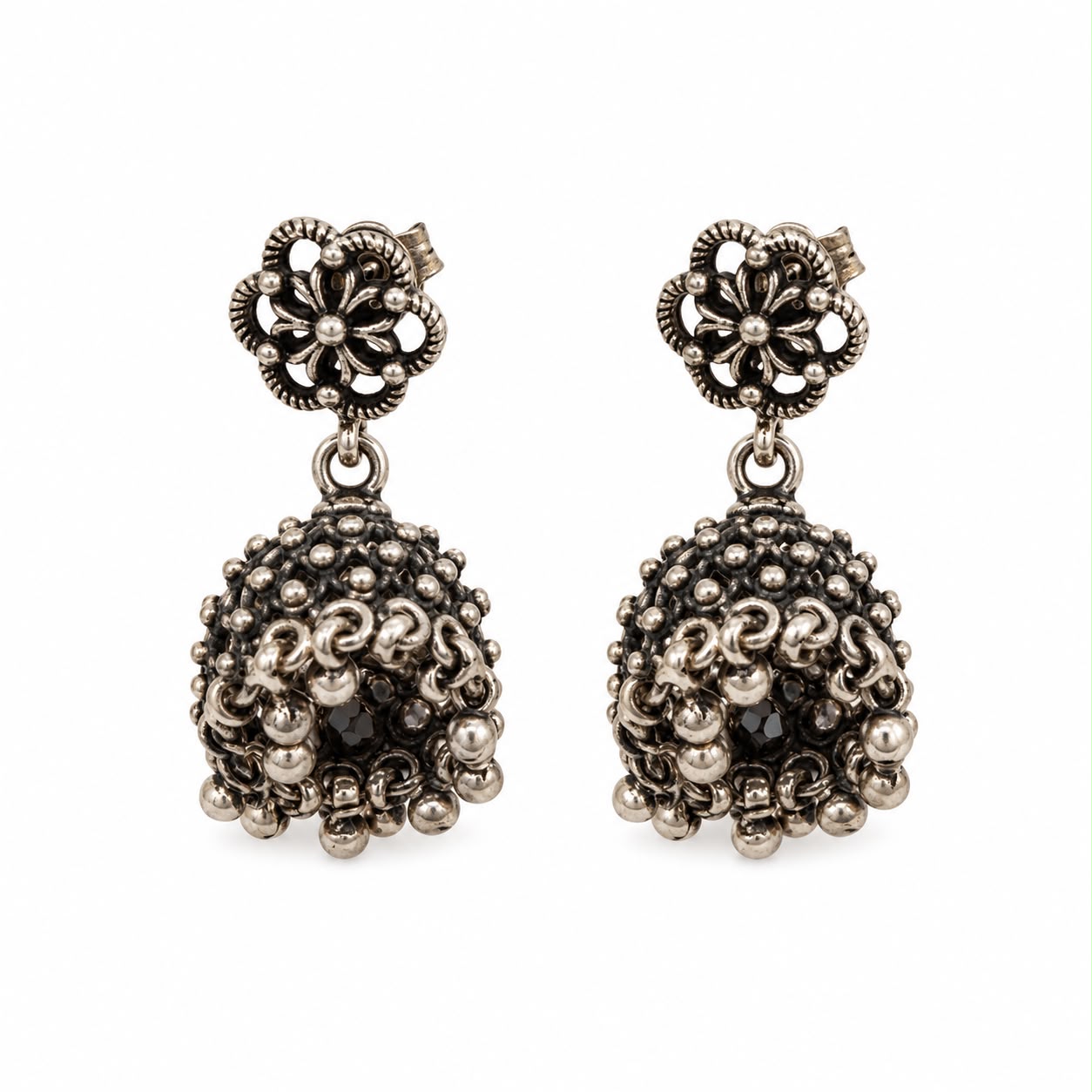 Antique Floral Beaded Jhumka Earrings