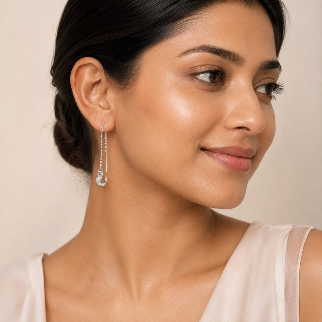 Bird Charm Chain Threader Earrings