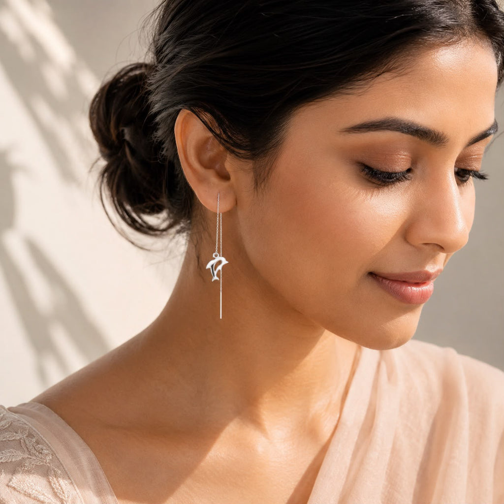 Dolphin Charm Threader Earrings