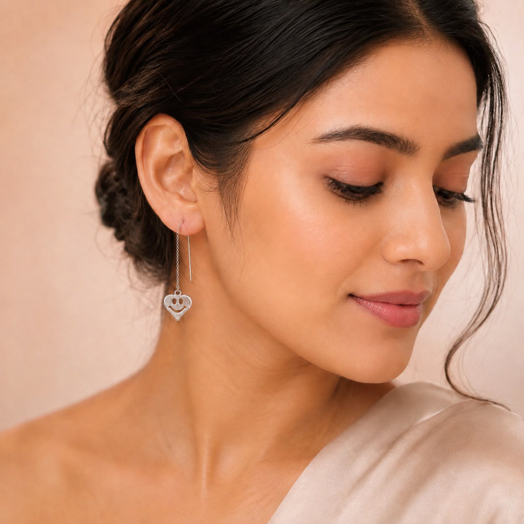 Smiley Heart Threader Earrings