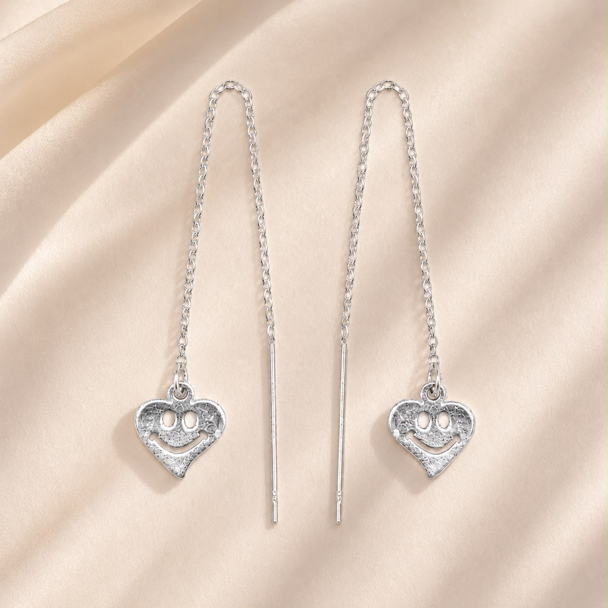 Smiley Heart Threader Earrings