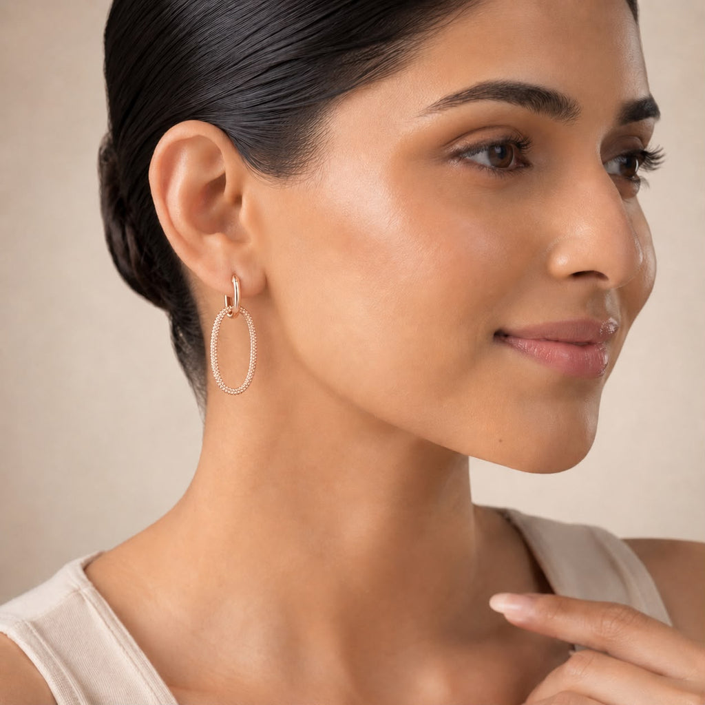 Rose Gold Crystal Oval Drop Earrings
