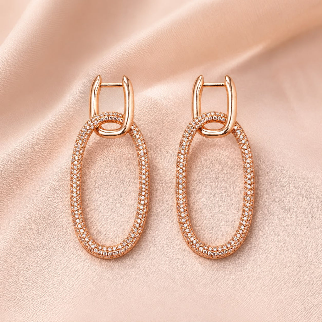 Rose Gold Crystal Oval Drop Earrings