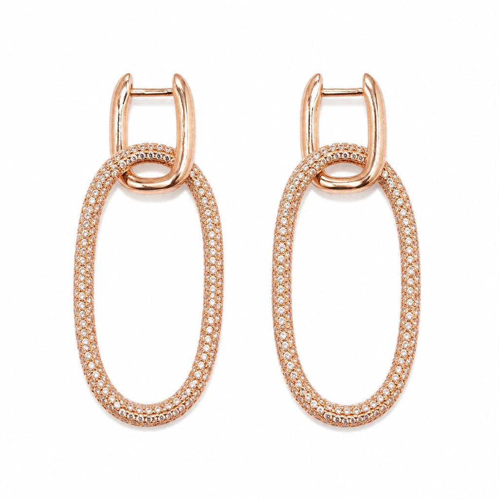 Rose Gold Crystal Oval Drop Earrings