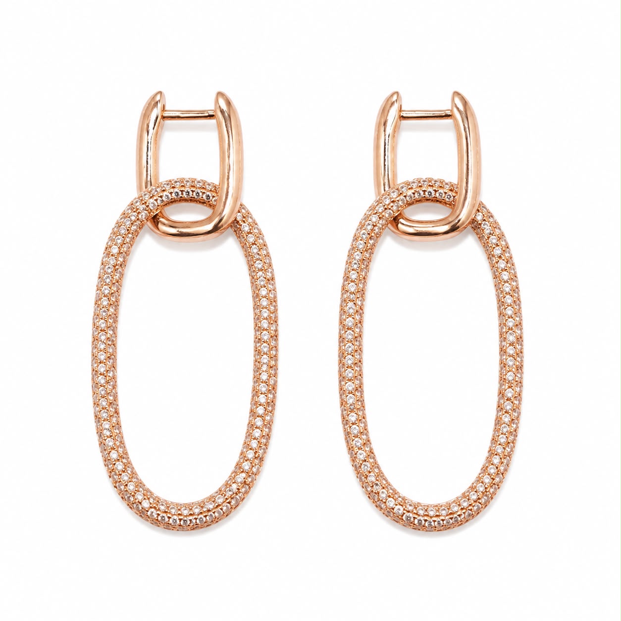 Rose Gold Crystal Oval Drop Earrings