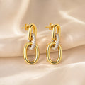 Gold Crystal Interlocking Oval Drop Earrings