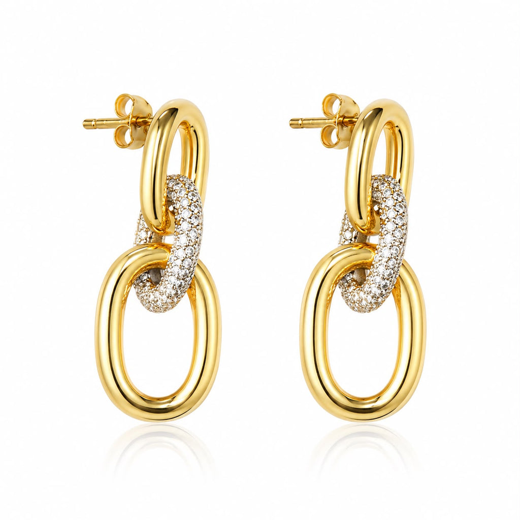 Gold Crystal Interlocking Oval Drop Earrings