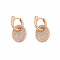 Rose Gold Crystal Oval Charm Hoop Earrings