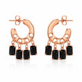 Black Baguette Charm Hoop Earrings