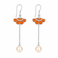 Orange Floral Pearl Chain Drop Earrings