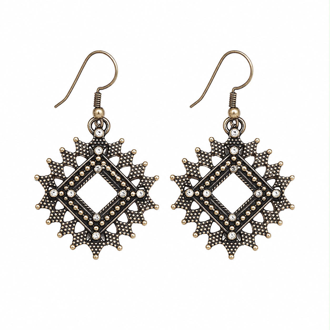 Antique Gold Geometric Square Drop Earrings