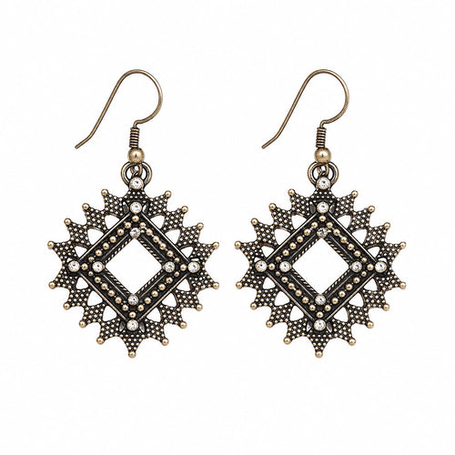 Antique Gold Geometric Square Drop Earrings